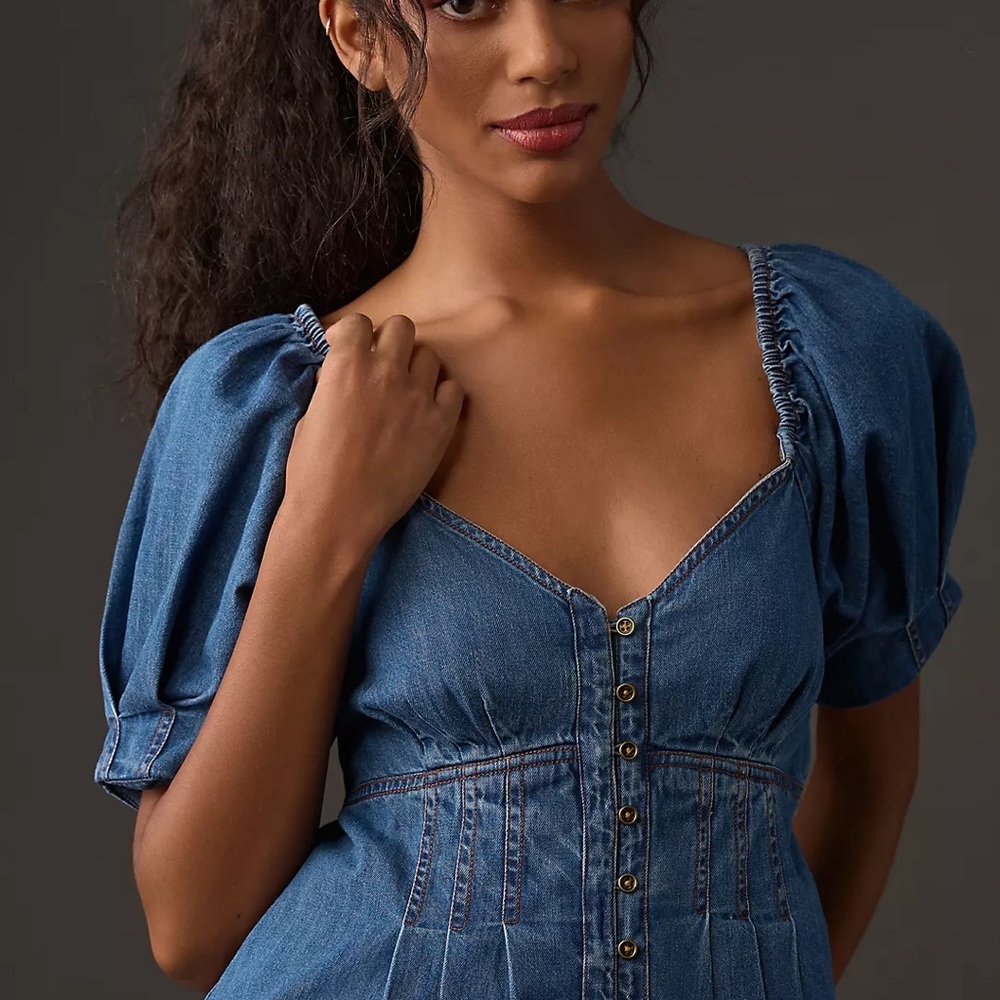 Pilcro Short Sleeve Denim Babydoll Top